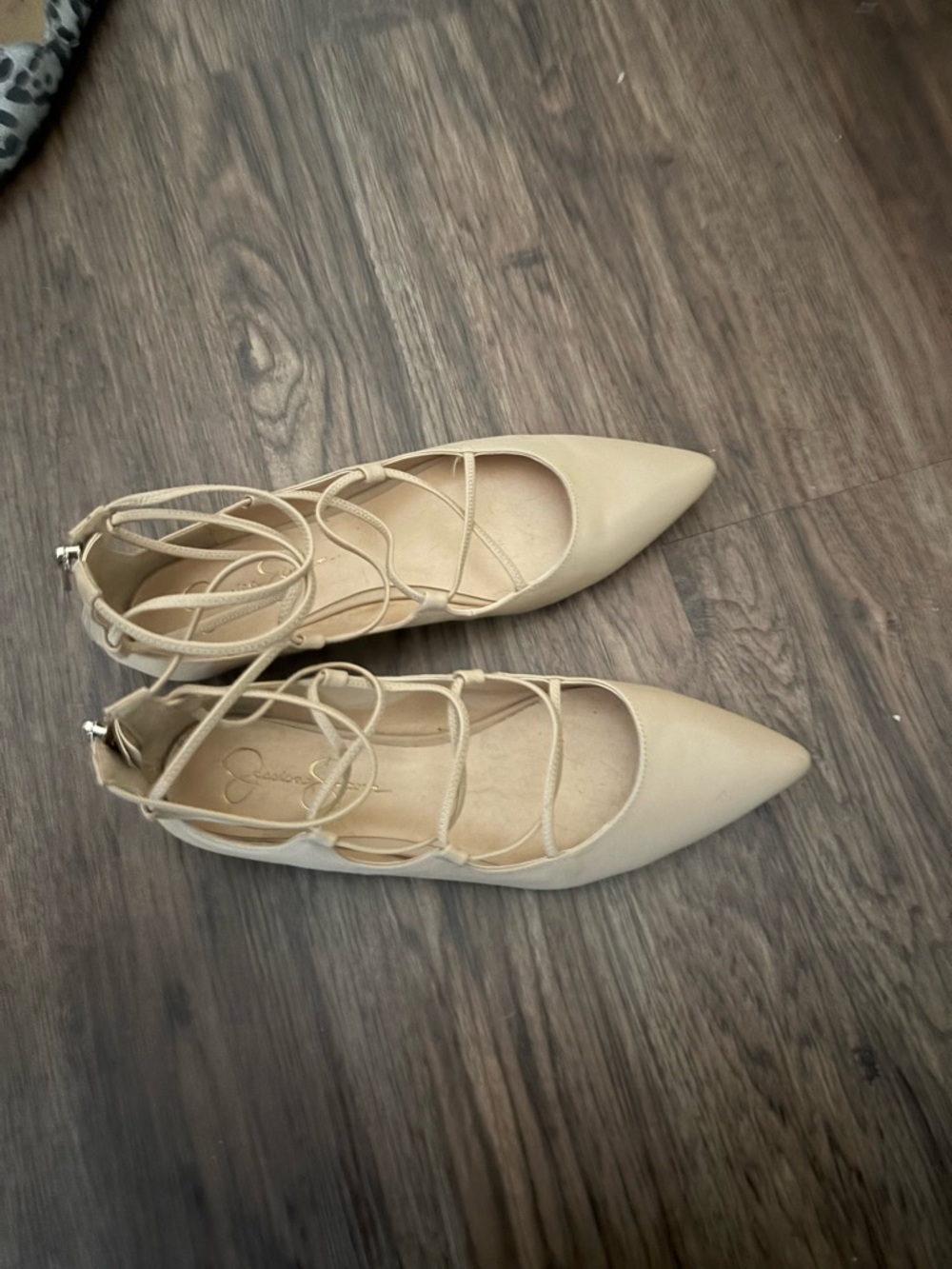 Jessica Simpson Timeless Beige Pointed-Toe Lace-Up Flats